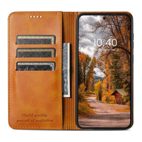 For Samsung Galaxy S24+ 5G Suteni Calf Texture Horizontal Flip Leather Phone Case(Khaki)