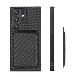 For Samsung Galaxy S22+ 5G Carbon Fiber Leather Card Magsafe Magnetic Phone Case(Black)