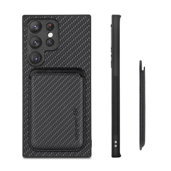 For Samsung Galaxy S22+ 5G Carbon Fiber Leather Card Magsafe Magnetic Phone Case(Black)
