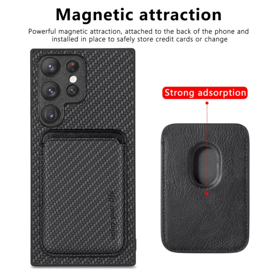 For Samsung Galaxy S22+ 5G Carbon Fiber Leather Card Magsafe Magnetic Phone Case(Black)