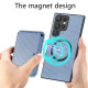 For Samsung Galaxy S22+ 5G Carbon Fiber Leather Card Magsafe Magnetic Phone Case(Blue)