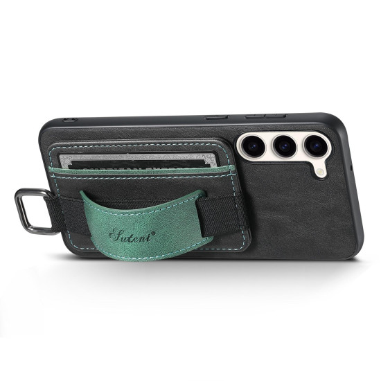 For Samsung Galaxy S23+ 5G Suteni H13 Card Wallet Wrist Strap Holder PU Phone Case(Black)