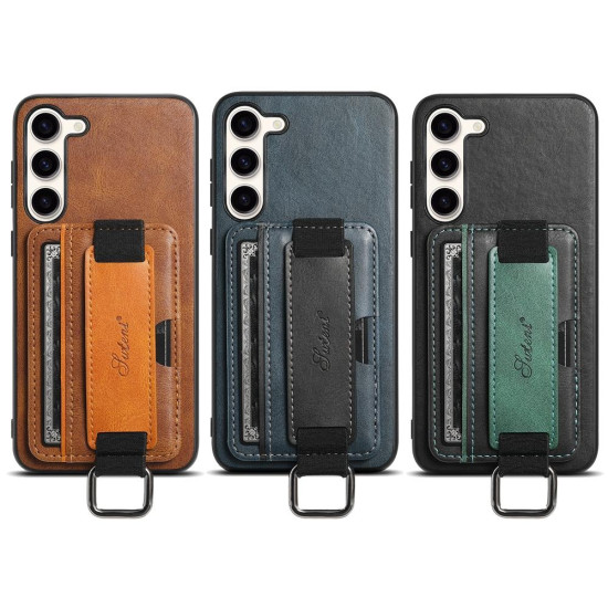 For Samsung Galaxy S23+ 5G Suteni H13 Card Wallet Wrist Strap Holder PU Phone Case(Black)
