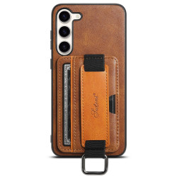 For Samsung Galaxy S23+ 5G Suteni H13 Card Wallet Wrist Strap Holder PU Phone Case(Brown)
