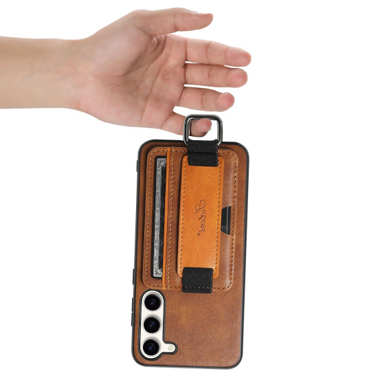 For Samsung Galaxy S23+ 5G Suteni H13 Card Wallet Wrist Strap Holder PU Phone Case(Brown)