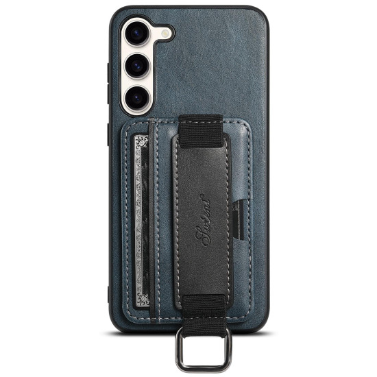For Samsung Galaxy S23+ 5G Suteni H13 Card Wallet Wrist Strap Holder PU Phone Case(Blue)