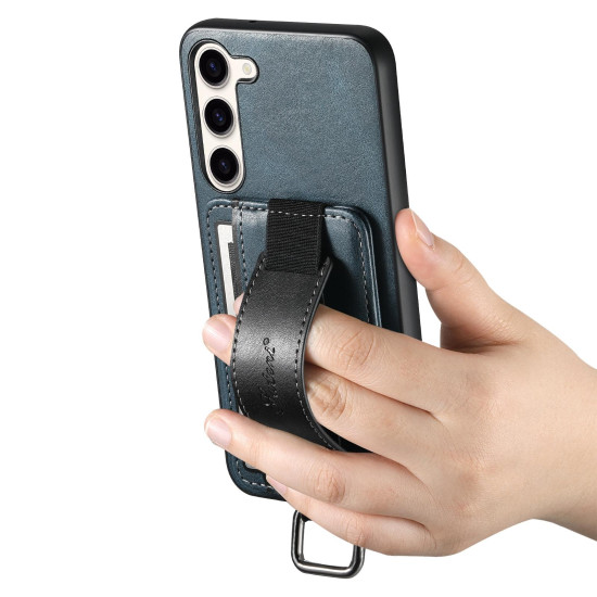 For Samsung Galaxy S23+ 5G Suteni H13 Card Wallet Wrist Strap Holder PU Phone Case(Blue)