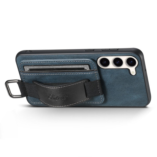 For Samsung Galaxy S23+ 5G Suteni H13 Card Wallet Wrist Strap Holder PU Phone Case(Blue)