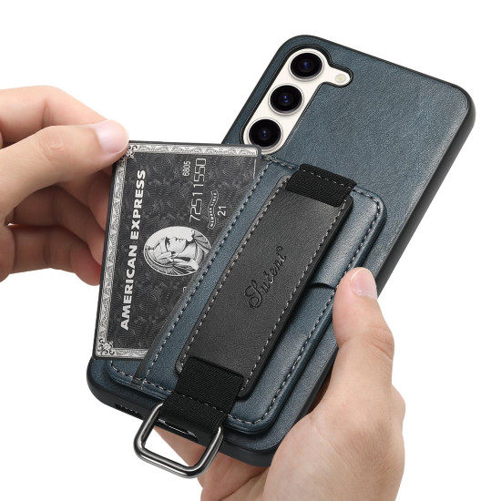 For Samsung Galaxy S23+ 5G Suteni H13 Card Wallet Wrist Strap Holder PU Phone Case(Blue)