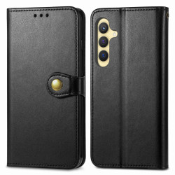 For Samsung Galaxy S24+ 5G Retro Solid Color Buckle Leather Phone Case(Black)