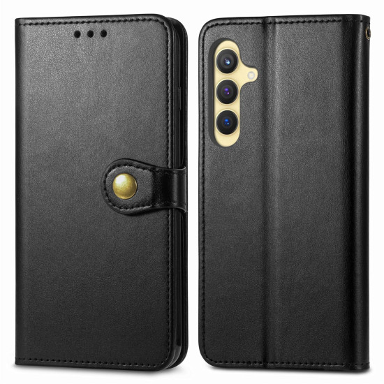 For Samsung Galaxy S24+ 5G Retro Solid Color Buckle Leather Phone Case(Black)