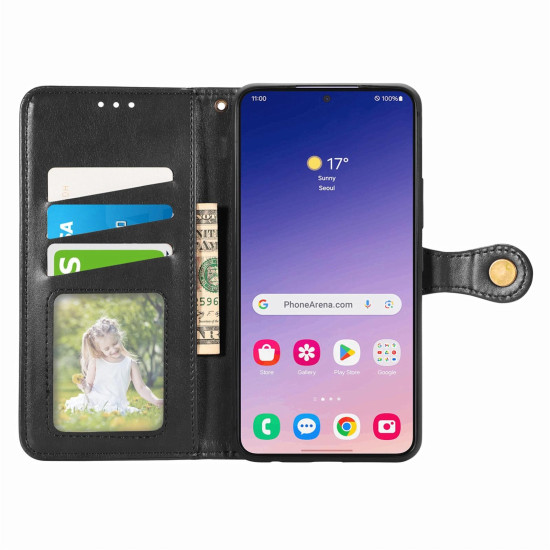 For Samsung Galaxy S24+ 5G Retro Solid Color Buckle Leather Phone Case(Black)