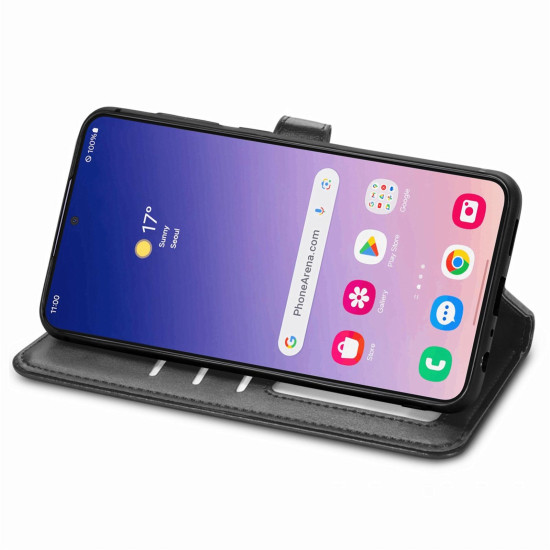 For Samsung Galaxy S24+ 5G Retro Solid Color Buckle Leather Phone Case(Black)