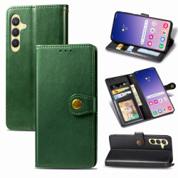 For Samsung Galaxy S24+ 5G Retro Solid Color Buckle Leather Phone Case(Green)