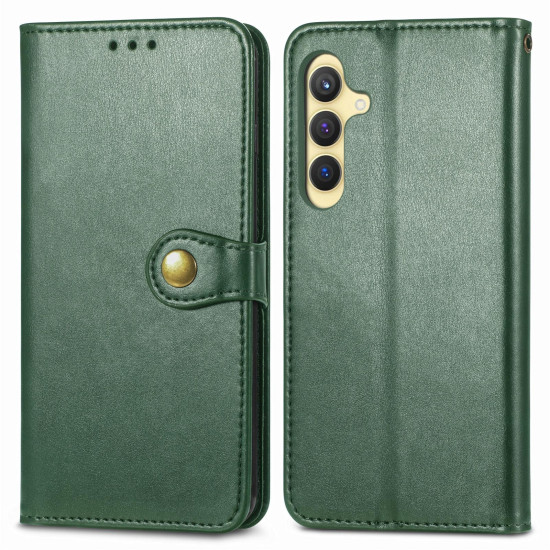 For Samsung Galaxy S24+ 5G Retro Solid Color Buckle Leather Phone Case(Green)