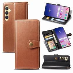 For Samsung Galaxy S24+ 5G Retro Solid Color Buckle Leather Phone Case(Brown)