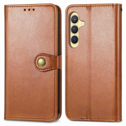 For Samsung Galaxy S24+ 5G Retro Solid Color Buckle Leather Phone Case(Brown)