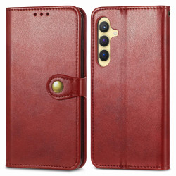 For Samsung Galaxy S24+ 5G Retro Solid Color Buckle Leather Phone Case(Red)