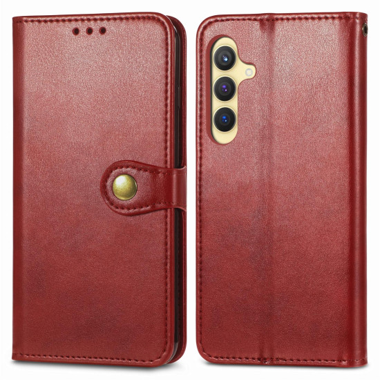 For Samsung Galaxy S24+ 5G Retro Solid Color Buckle Leather Phone Case(Red)