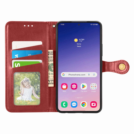 For Samsung Galaxy S24+ 5G Retro Solid Color Buckle Leather Phone Case(Red)