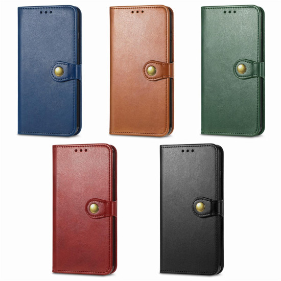 For Samsung Galaxy S24+ 5G Retro Solid Color Buckle Leather Phone Case(Red)