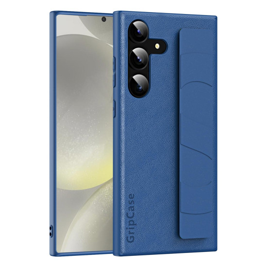 For Samsung Galaxy S24+ 5G Skin Elastic Wrist Grip Back Cover Phone Case(Navy Blue)
