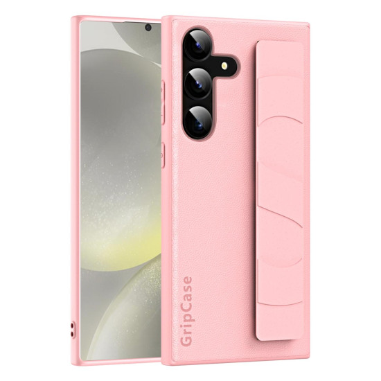 For Samsung Galaxy S24+ 5G Skin Elastic Wrist Grip Back Cover Phone Case(Pink)