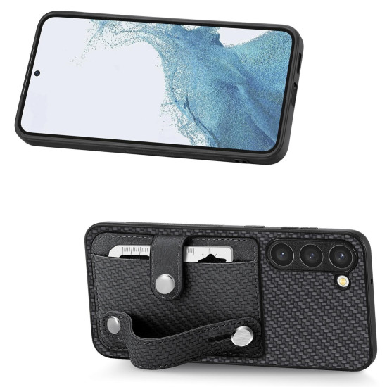 For Samsung Galaxy S23+ 5G Wristband Kickstand Wallet Back Phone Case with Tool Knife(Black)
