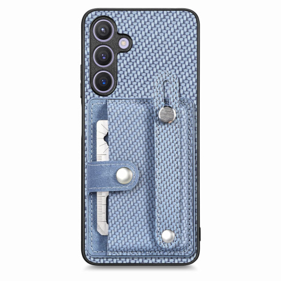 For Samsung Galaxy S24+ 5G Wristband Kickstand Wallet Back Phone Case with Tool Knife(Blue)
