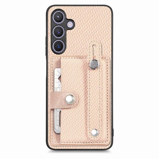 For Samsung Galaxy S24+ 5G Wristband Kickstand Wallet Back Phone Case with Tool Knife(Khaki)