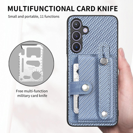 For Samsung Galaxy S24+ 5G Wristband Kickstand Wallet Back Phone Case with Tool Knife(Khaki)