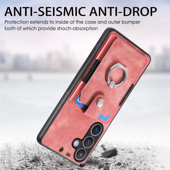 For Samsung Galaxy S24+ 5G Retro Skin-feel Ring Card Wallet Phone Case(Pink)