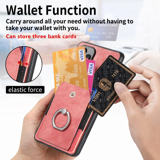 For Samsung Galaxy S24+ 5G Retro Skin-feel Ring Card Wallet Phone Case(Pink)