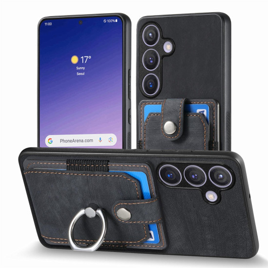 For Samsung Galaxy S24+ 5G Retro Skin-feel Ring Card Wallet Phone Case(Black)
