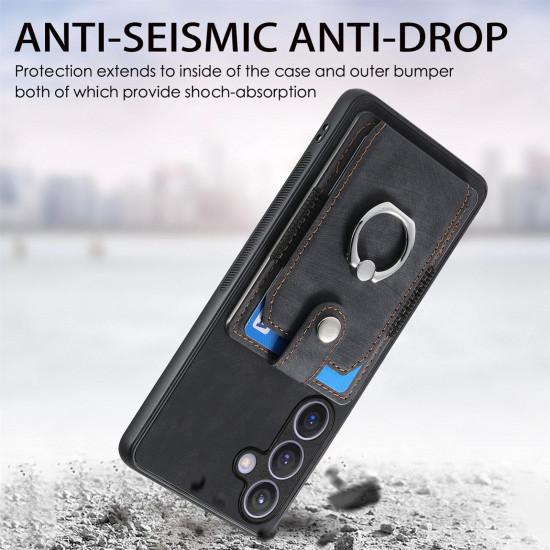 For Samsung Galaxy S24+ 5G Retro Skin-feel Ring Card Wallet Phone Case(Black)