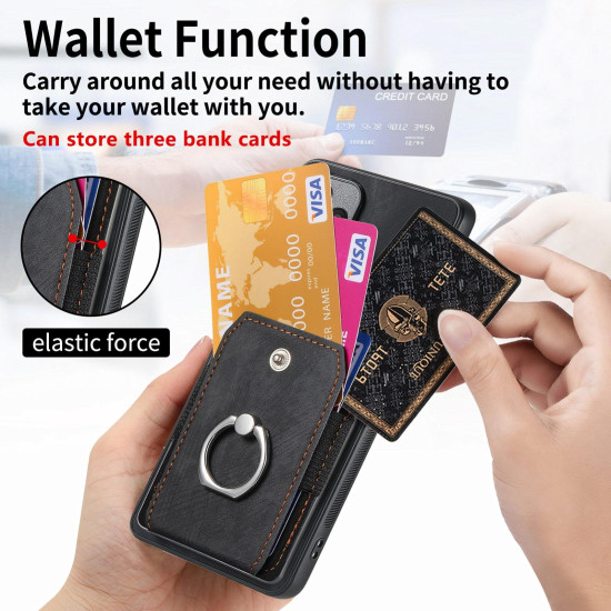 For Samsung Galaxy S24+ 5G Retro Skin-feel Ring Card Wallet Phone Case(Black)