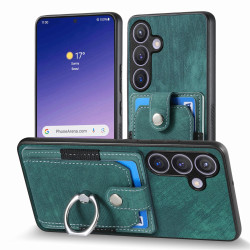 For Samsung Galaxy S24+ 5G Retro Skin-feel Ring Card Wallet Phone Case(Green)