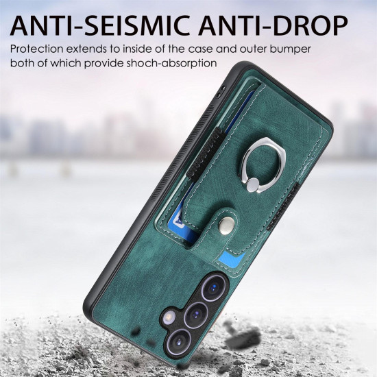 For Samsung Galaxy S24+ 5G Retro Skin-feel Ring Card Wallet Phone Case(Green)