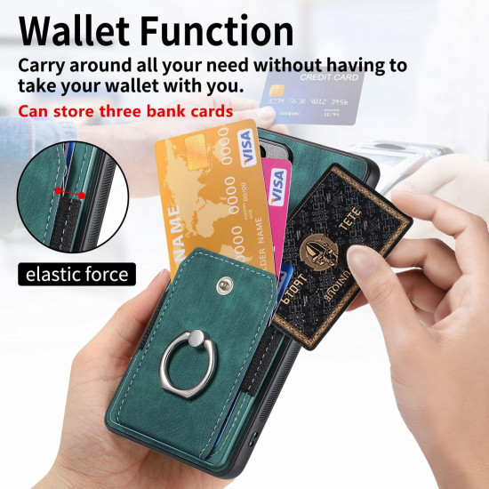 For Samsung Galaxy S24+ 5G Retro Skin-feel Ring Card Wallet Phone Case(Green)
