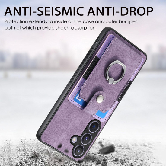For Samsung Galaxy S24+ 5G Retro Skin-feel Ring Card Wallet Phone Case(Purple)