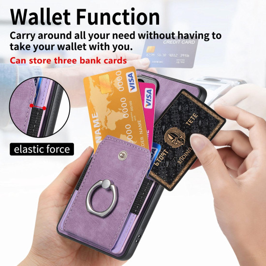 For Samsung Galaxy S24+ 5G Retro Skin-feel Ring Card Wallet Phone Case(Purple)