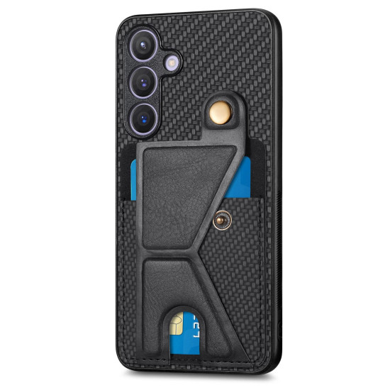 For Samsung Galaxy S24+ 5G Carbon Fiber Wallet Flip Card K-shaped Holder Phone Case(Black)
