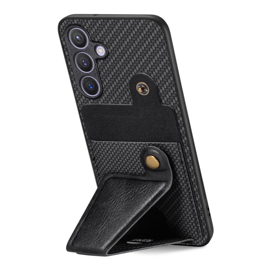For Samsung Galaxy S24+ 5G Carbon Fiber Wallet Flip Card K-shaped Holder Phone Case(Black)