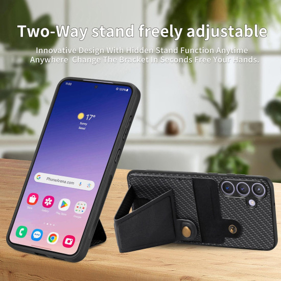 For Samsung Galaxy S24+ 5G Carbon Fiber Wallet Flip Card K-shaped Holder Phone Case(Black)