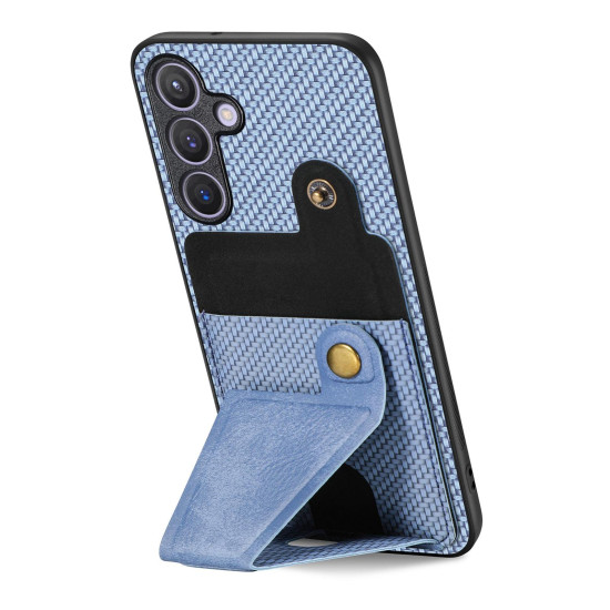 For Samsung Galaxy S24+ 5G Carbon Fiber Wallet Flip Card K-shaped Holder Phone Case(Blue)