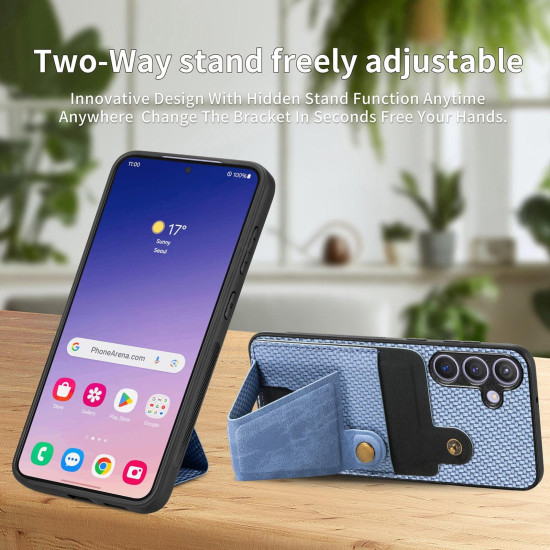 For Samsung Galaxy S24+ 5G Carbon Fiber Wallet Flip Card K-shaped Holder Phone Case(Blue)