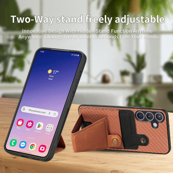 For Samsung Galaxy S24+ 5G Carbon Fiber Wallet Flip Card K-shaped Holder Phone Case(Brown)