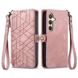 For Samsung Galaxy S24+ 5G Geometric Zipper Wallet Side Buckle Leather Phone Case(Pink)