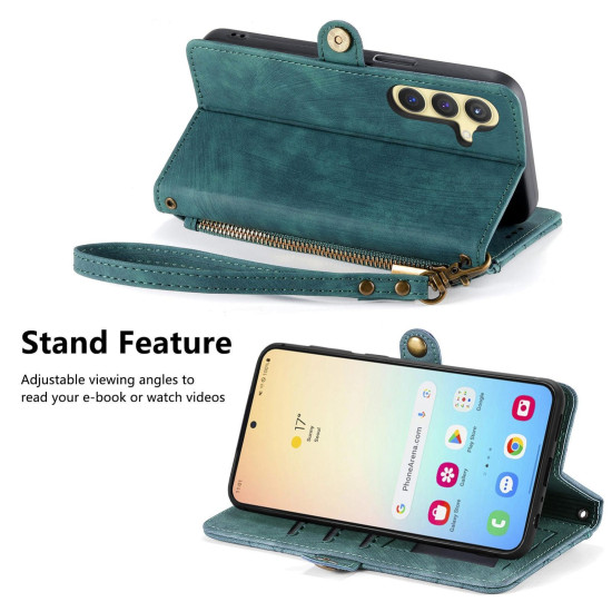 For Samsung Galaxy S24+ 5G Geometric Zipper Wallet Side Buckle Leather Phone Case(Green)