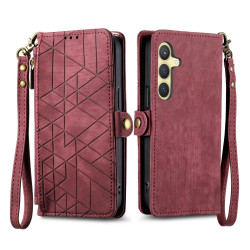 For Samsung Galaxy S24+ 5G Geometric Zipper Wallet Side Buckle Leather Phone Case(Red)